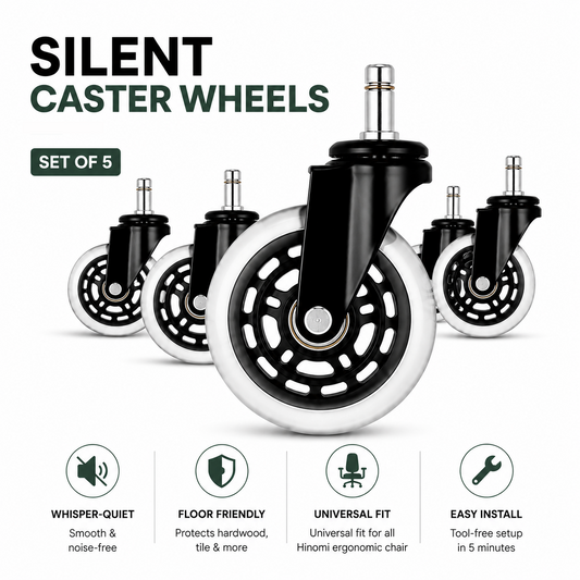 Hinomi Silent Wheels (Set of 5) - Quiet & Smooth-Gliding Replacement Casters for Chairs