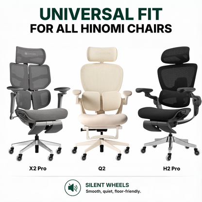 Hinomi Silent Wheels (Set of 5) - Quiet & Smooth-Gliding Replacement Casters for Chairs