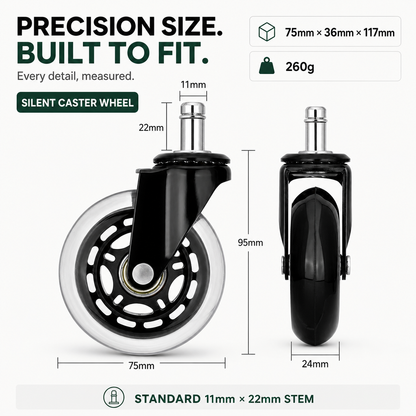 Hinomi Silent Wheels (Set of 5) - Quiet & Smooth-Gliding Replacement Casters for Chairs